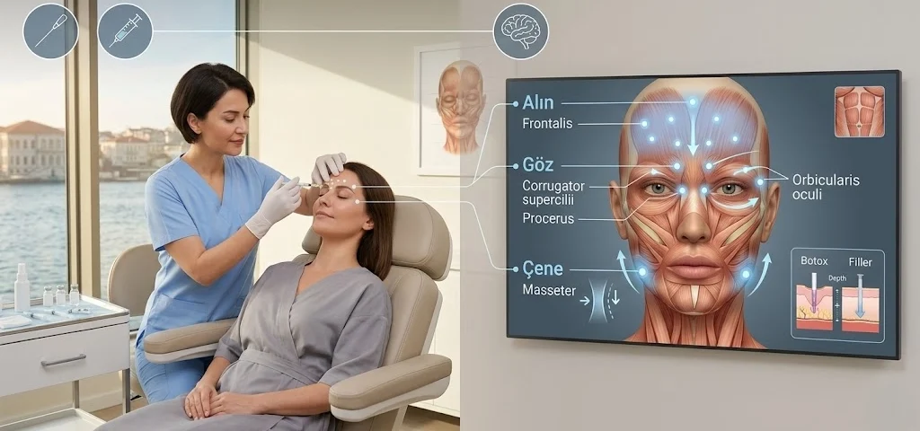 Botox application areas and facial effect areas with Dr. Melis Ülger
